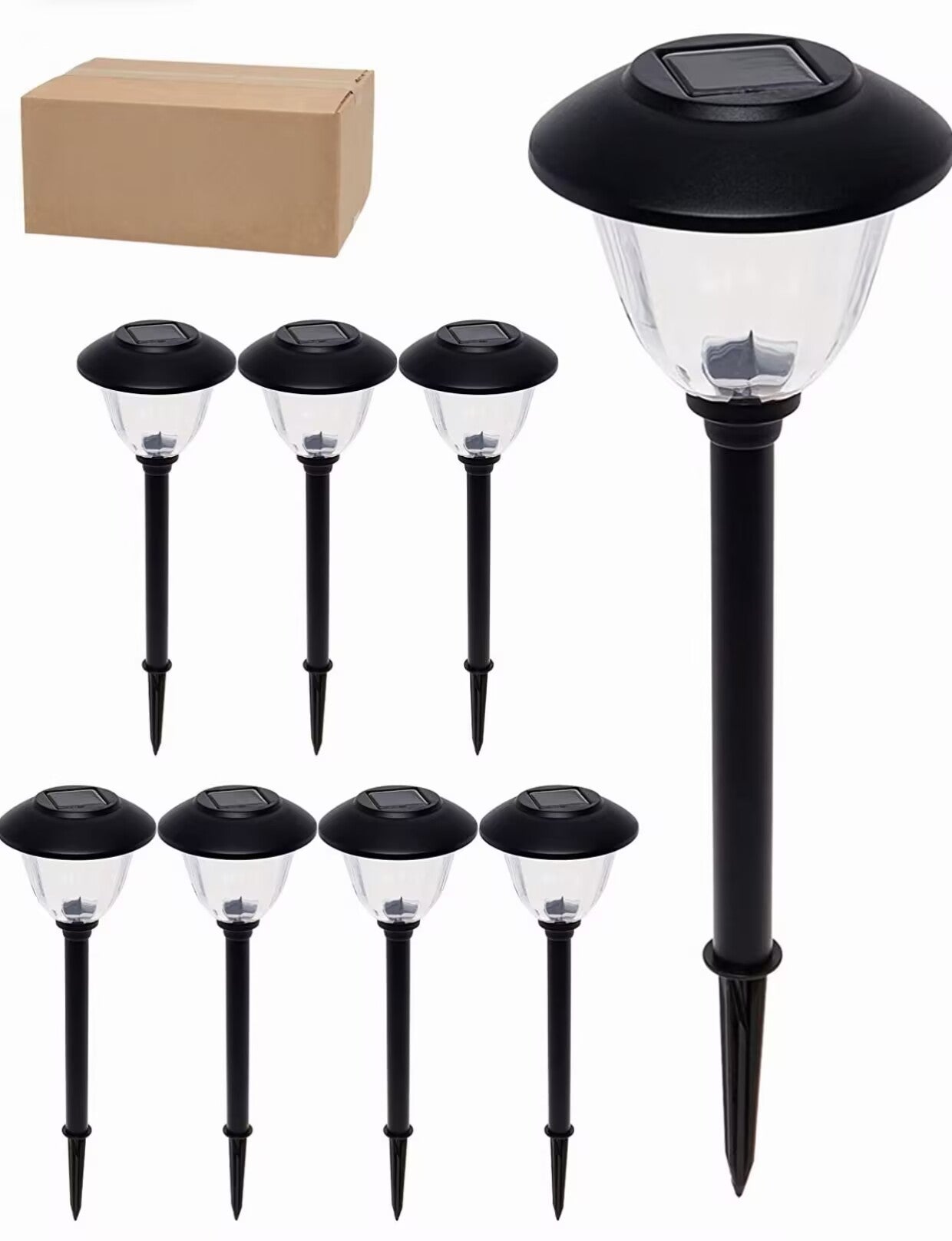 Set van 8 Zonne-energie Tuinpad Lichten met Metalen Kap en Helder Glas