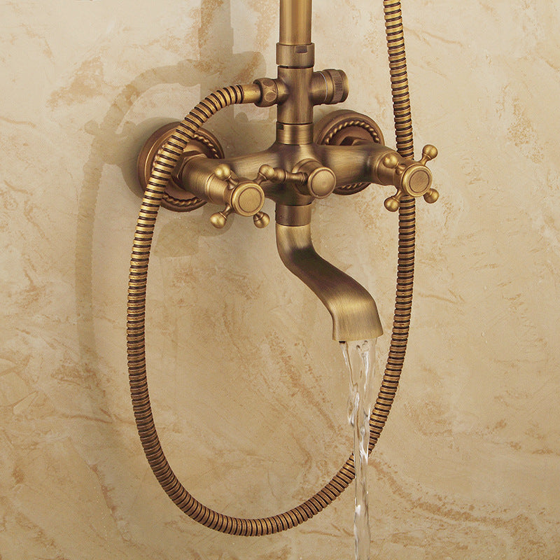 Vintage Koperen Douche Set Met Messing Kraan En Functionele Douchekoppen