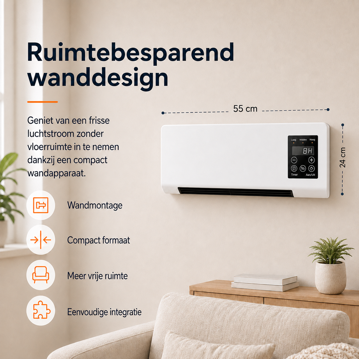 Compacte wandventilator – Draagbare verkoeling met afstandsbediening