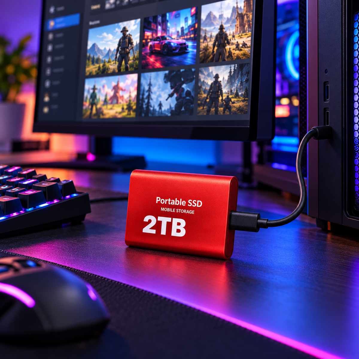 DataSprint Externe SSD 2TB voor PC Gamers – USB-C Opslag tot 1050 MB/s