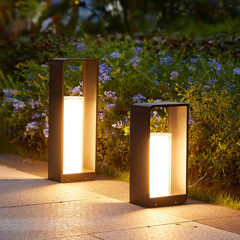 Zwarte Rectangulaire Zonne- Buitenlamp met Frosted Glas