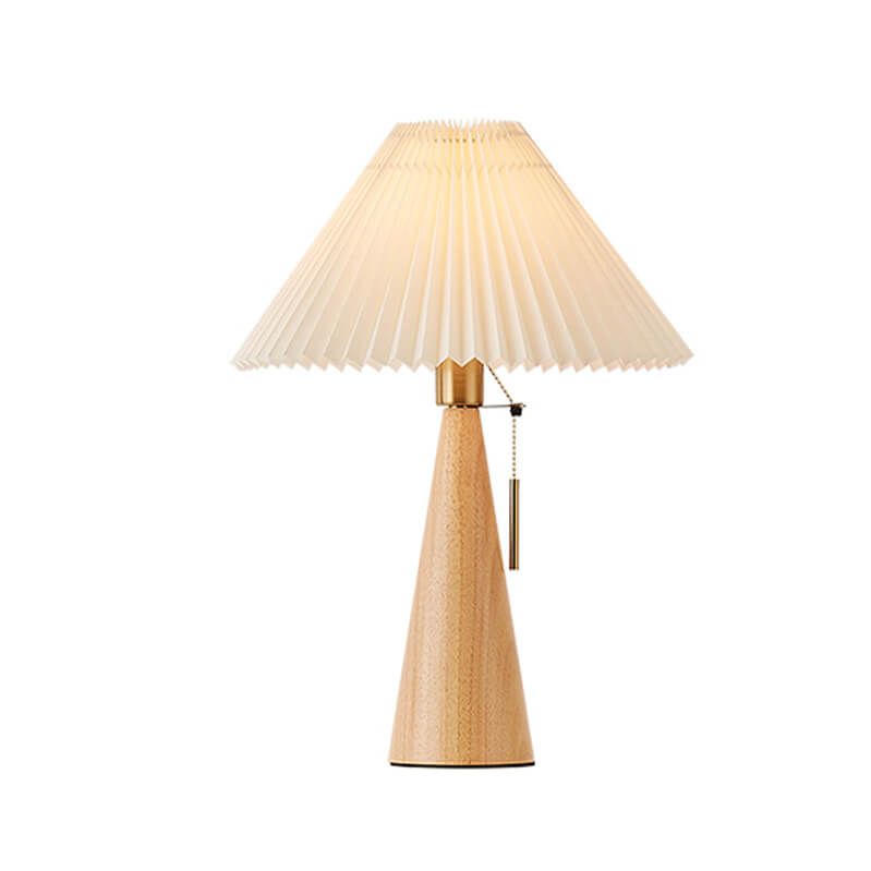 Japanse Minimalistische Houten Geplooide Stof LED Tafellamp 1-Licht