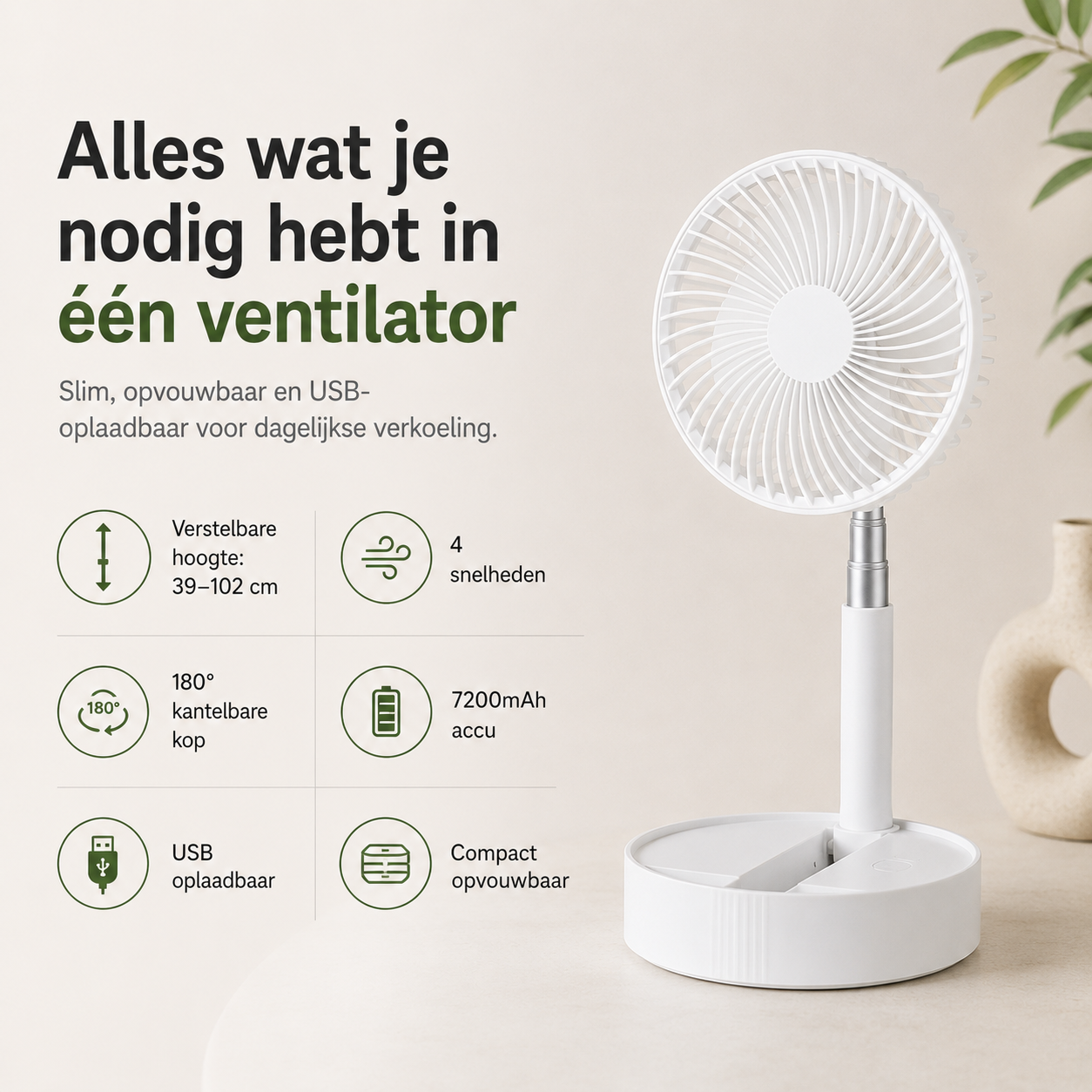 Vouwbare USB Accu Ventilator | Vouwbries