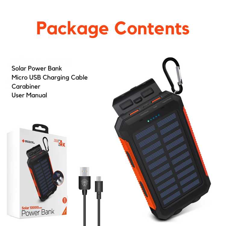 Zonnebatterij van 10.000mAh – Noodvoeding, Regen of Zon