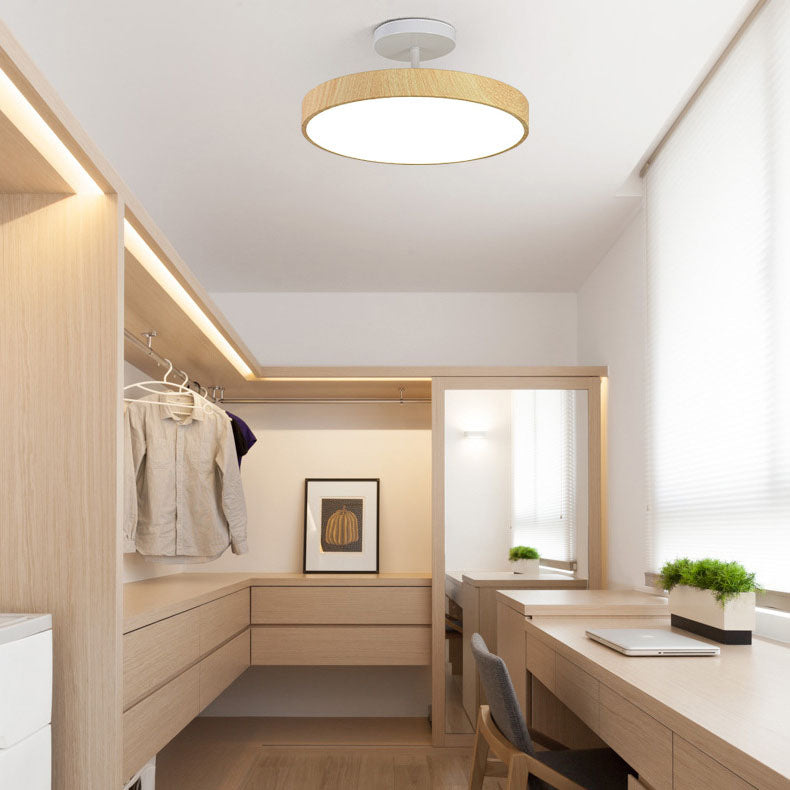 Japanse Houten Ronde LED Semi-Flush Mount Plafondlamp