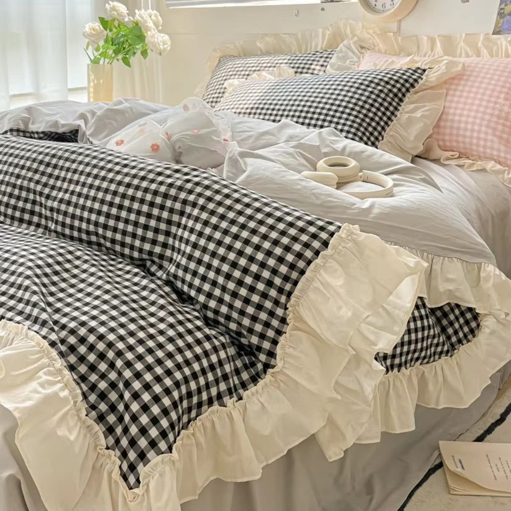 Gingham Ruit Rimpelrand Beddengoed Set