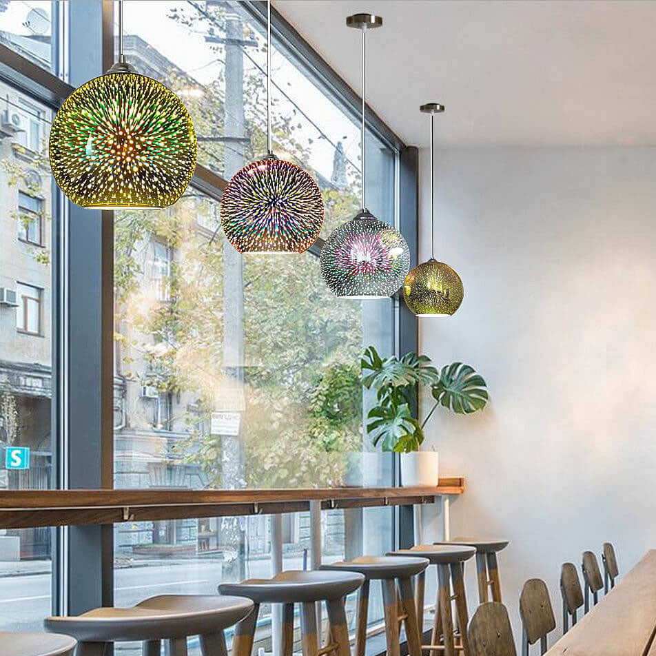 Moderne creatieve 3D kleurrijke vuurwerk glas 1-lamp koepel hanglamp