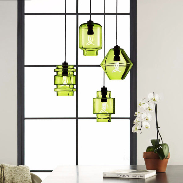 Cilindrische Hanglamp Simplicity Glas 1 Licht Roze/Geel/Blauw Hangende Plafondlamp