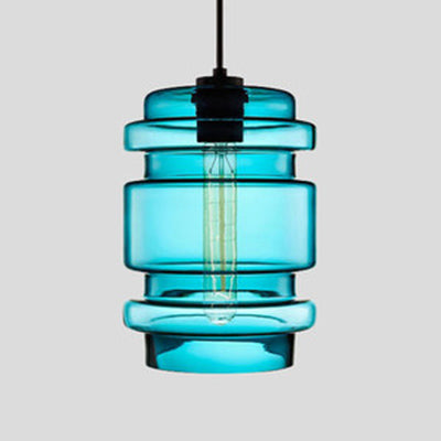 Cilindrische Hanglamp Simplicity Glas 1 Licht Roze/Geel/Blauw Hangende Plafondlamp