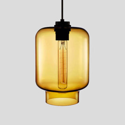 Cilindrische Hanglamp Simplicity Glas 1 Licht Roze/Geel/Blauw Hangende Plafondlamp