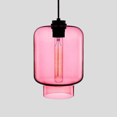Cilindrische Hanglamp Simplicity Glas 1 Licht Roze/Geel/Blauw Hangende Plafondlamp