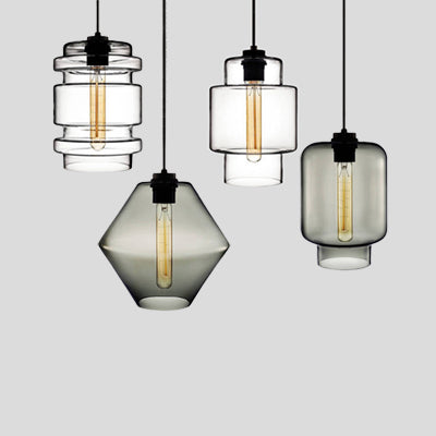 Cilindrische Hanglamp Simplicity Glas 1 Licht Roze/Geel/Blauw Hangende Plafondlamp