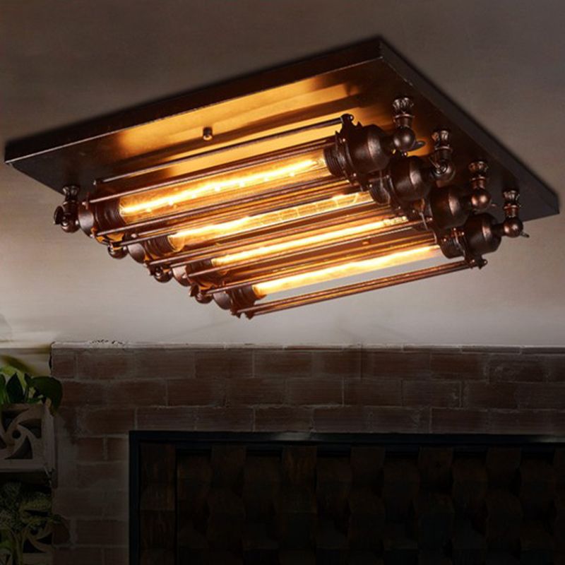 Austin Vintage Tubed Metal Flush Mount Plafondlamp, Zwart, Woonkamer