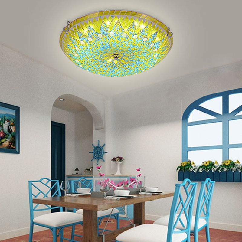Tiffany Moderne Mediterraanse Glazen Plafondlamp Blauw/Geel/Wit