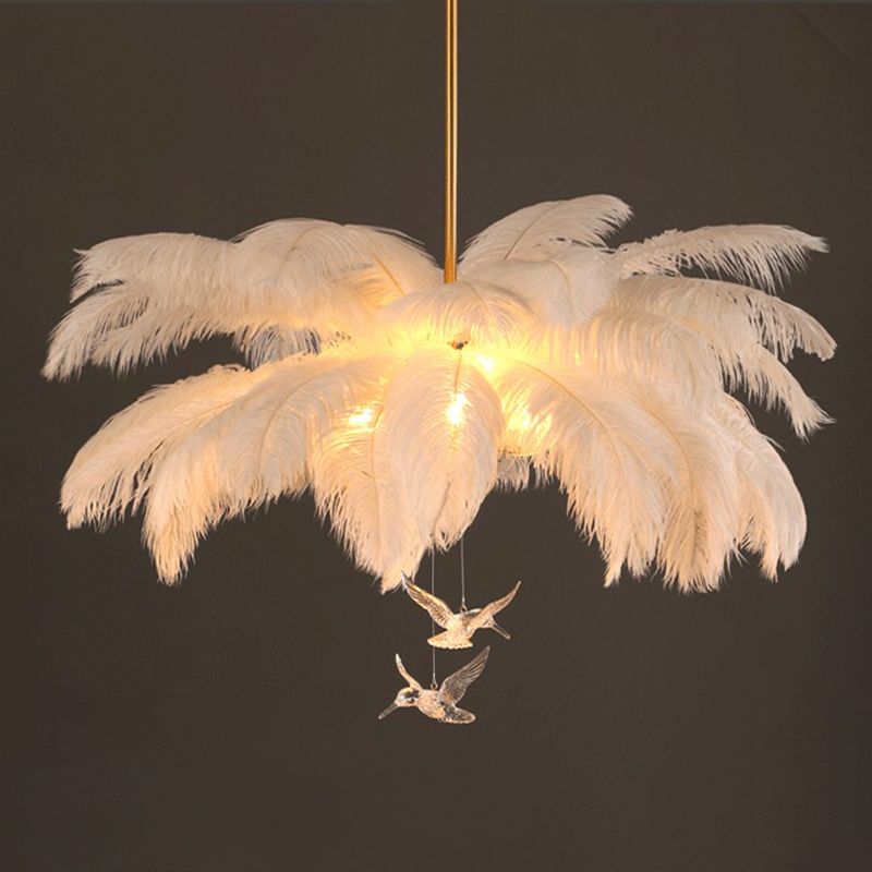 O'Moore Struisvogel Hedendaagse Elegante Veer Kroonluchter, Wit