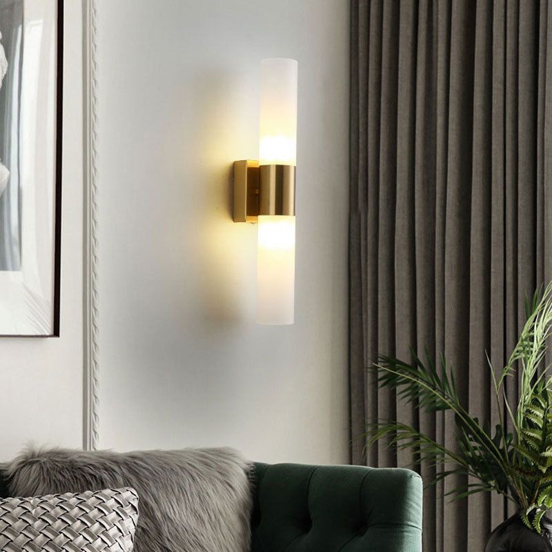 Arisha Moderne Dubbele Koperen Metalen Glazen Wandlamp, Zwart/Goud