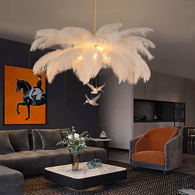 O'Moore Struisvogel Hedendaagse Elegante Veer Kroonluchter, Wit