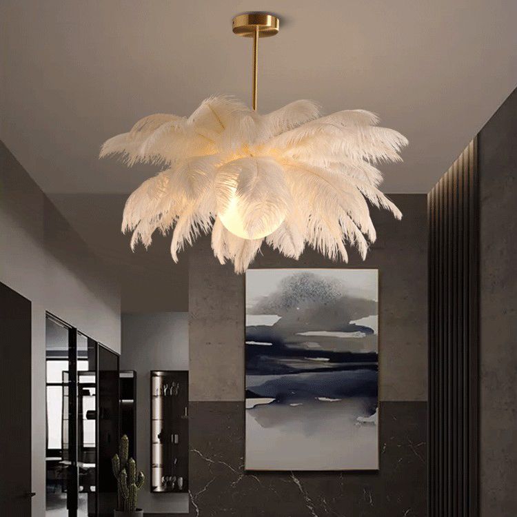 O'Moore Struisvogel Hedendaagse Elegante Veer Kroonluchter, Wit
