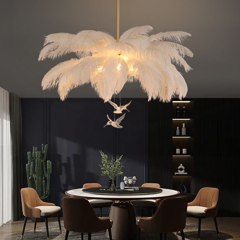 O'Moore Struisvogel Hedendaagse Elegante Veer Kroonluchter, Wit