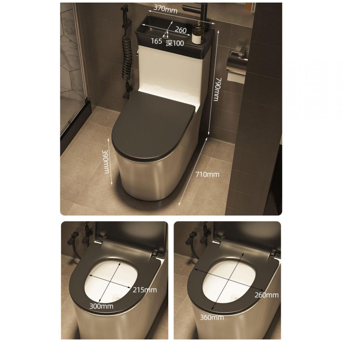 1-Piece Verlengd Spoeltoilet Keramische Toiletpot met Wasbak