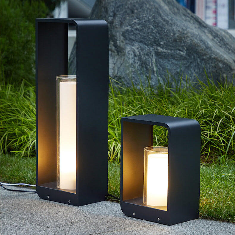 Zwarte Rectangulaire Zonne- Buitenlamp met Frosted Glas