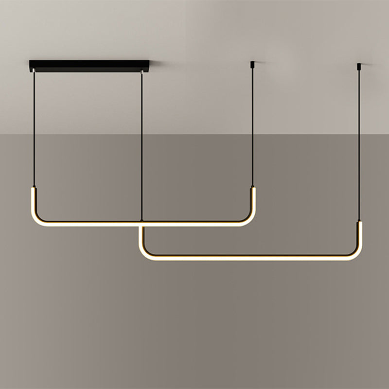 Eenvoudige LED Multi Plafondlamp met Metalen Kap Zwart/Goud Lineaire Hanglamp in Warm/Wit Licht, 35.5"/47" Lang