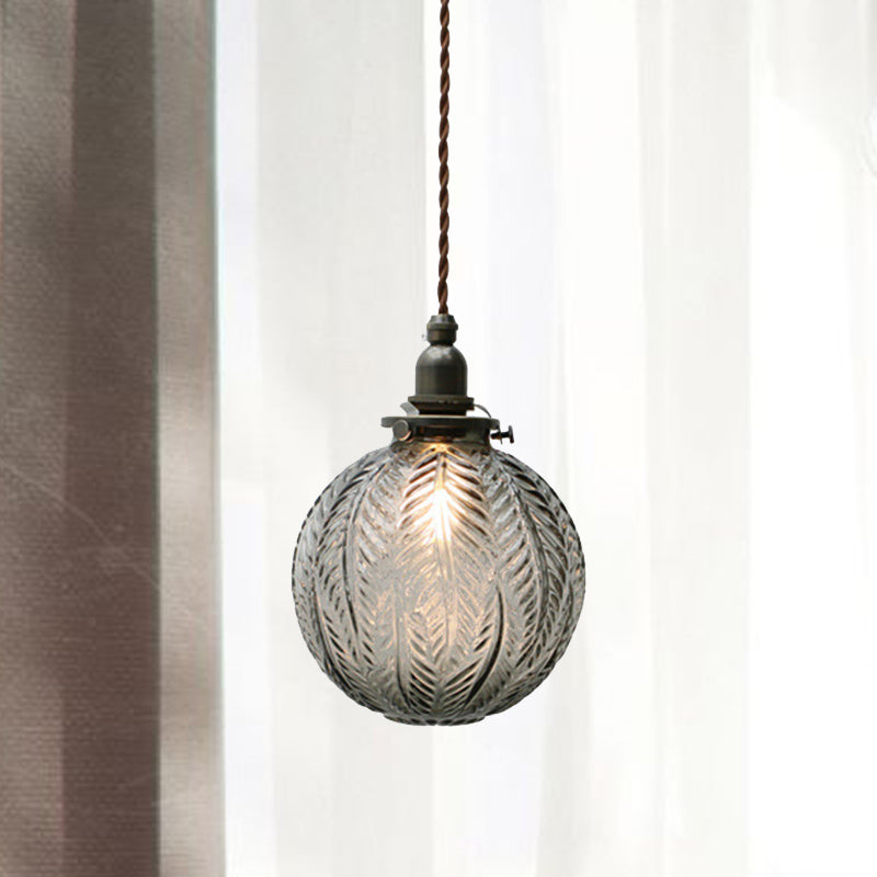 Koloniale Global Hanglamp 1-Lampscherm Helder/Rookgrijs Glas Hanglamp Kit met Verenontwerp