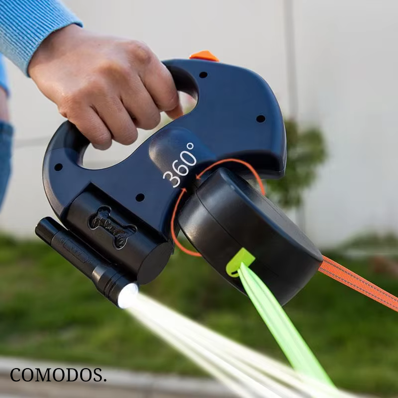 Twin Walk Riem | Geniet van veilige, handsfree wandelingen met ingebouwde LED-verlichting en afvalzakhouder.