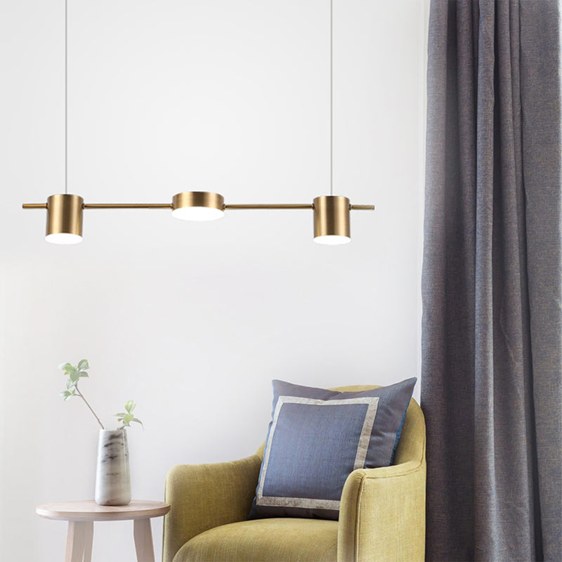 Drum Aluminium Eiland Hanglamp Modern Eenvoudig 3/5-Kops Zwart/Gouden Plafondlamp in Warm/Wit Licht