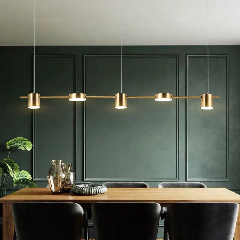 Drum Aluminium Eiland Hanglamp Modern Eenvoudig 3/5-Kops Zwart/Gouden Plafondlamp in Warm/Wit Licht