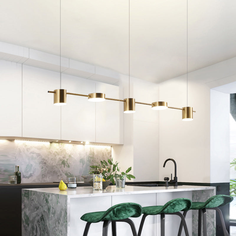 Drum Aluminium Eiland Hanglamp Modern Eenvoudig 3/5-Kops Zwart/Gouden Plafondlamp in Warm/Wit Licht