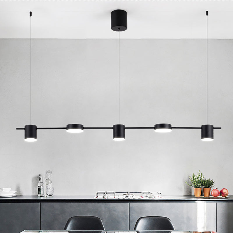 Drum Aluminium Eiland Hanglamp Modern Eenvoudig 3/5-Kops Zwart/Gouden Plafondlamp in Warm/Wit Licht