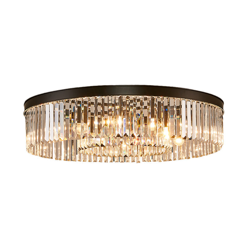 Vintage Circulaire Plafondlamp Metaal 4/6/8 Lichten met Heldere Kristallen Prisma in Zwart