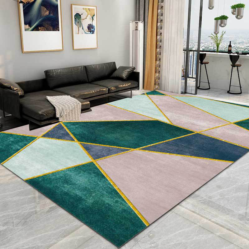 Roze en Groene Hedendaagse Vloerkleed Polyester Kleurblok Vloerkleed Wasbaar Antislip Achterkant Tapijt voor Woonkamer