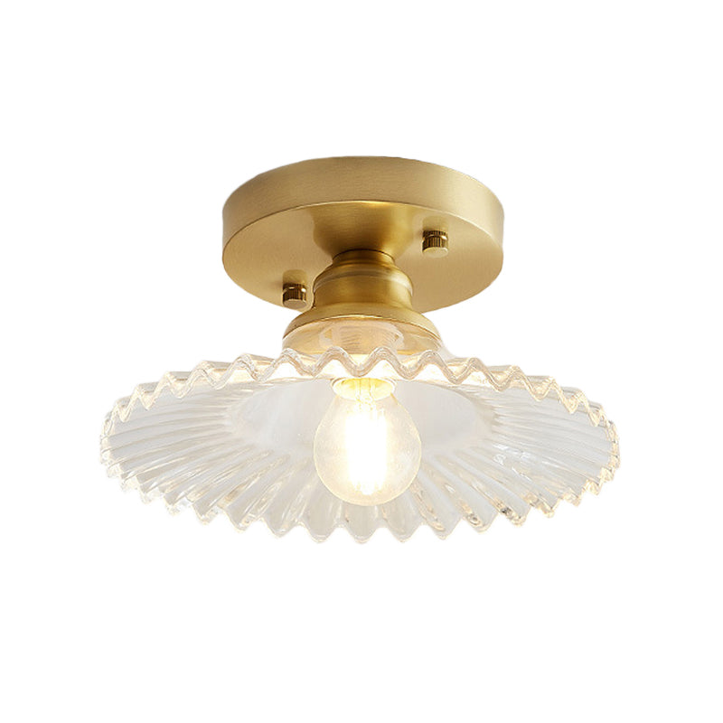 1 Licht Flared Semi Flush Licht Industrieel Helder/Groen Geribbeld Glas Plafondmontage voor Woonkamer