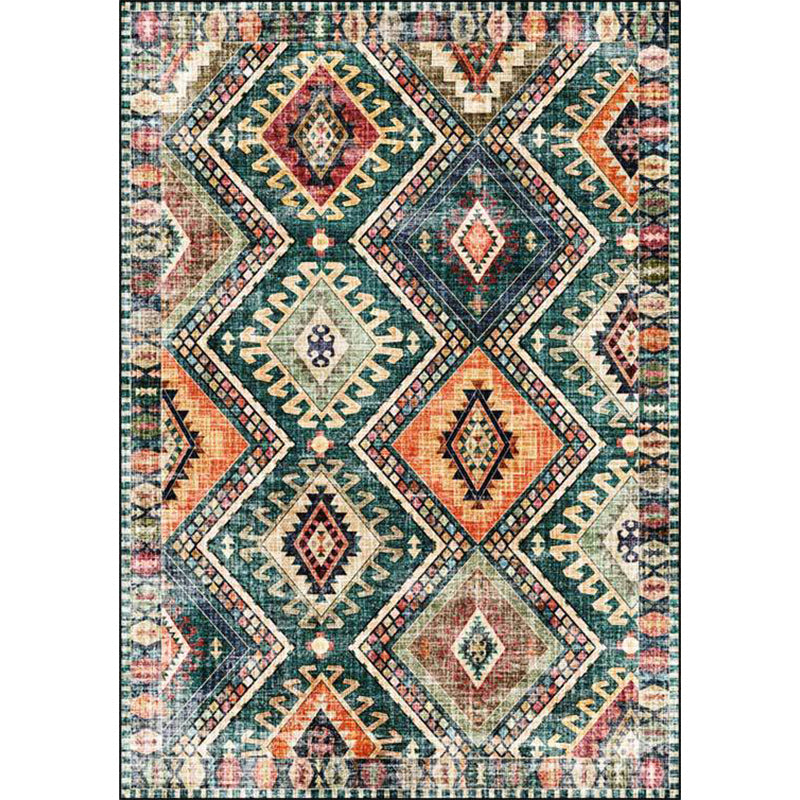 Retro Tribal Patroon Tapijt Groen Polyester Tapijt Machine Wasbaar Antislip Achterkant Vloerkleed voor Woonkamer