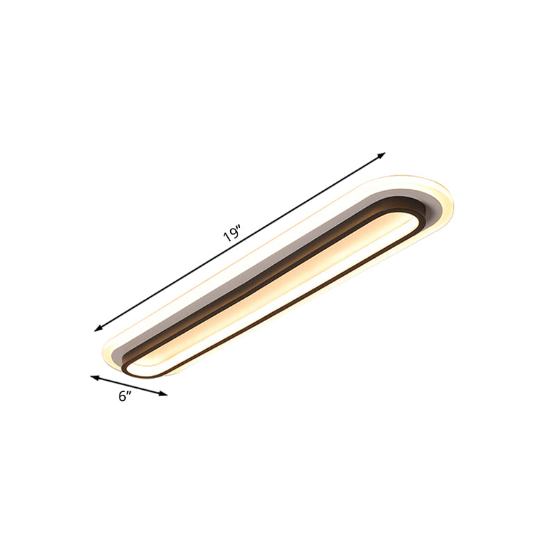 Ovale Plafondlamp Moderne Metalen LED Zwarte/Witte Plafondlamp met Acrylaat Diffuser in Wit/Warm Licht, 19"/23"/31" Breed
