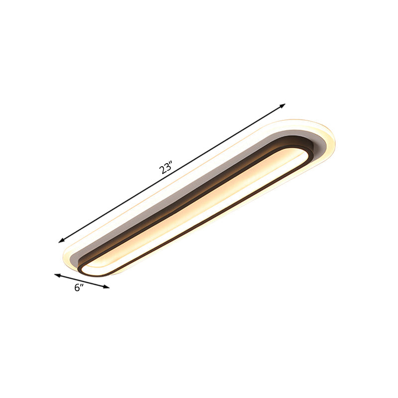 Ovale Plafondlamp Moderne Metalen LED Zwarte/Witte Plafondlamp met Acrylaat Diffuser in Wit/Warm Licht, 19"/23"/31" Breed