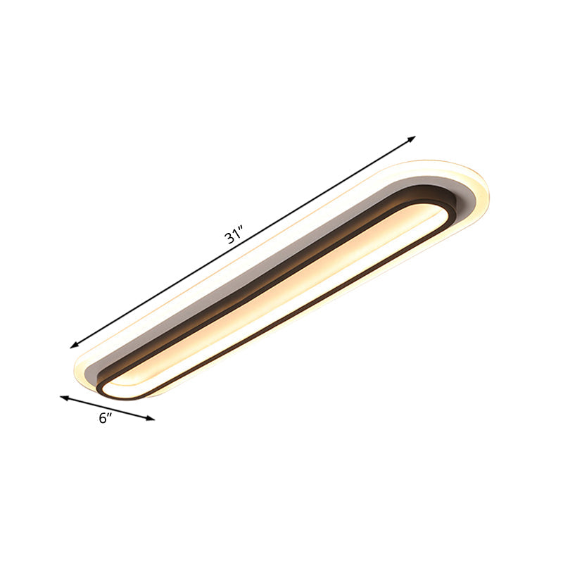 Ovale Plafondlamp Moderne Metalen LED Zwarte/Witte Plafondlamp met Acrylaat Diffuser in Wit/Warm Licht, 19"/23"/31" Breed