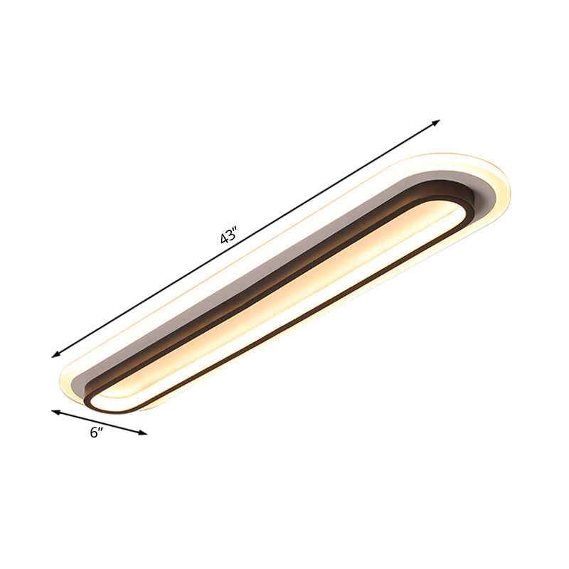 Ovale Plafondlamp Moderne Metalen LED Zwarte/Witte Plafondlamp met Acrylaat Diffuser in Wit/Warm Licht, 19"/23"/31" Breed
