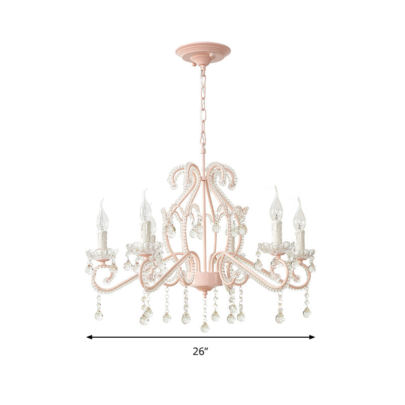 Slaapkamer Chandelier Meisjes, Nordic Style Hanglamp met Duidelijk Kristal en Kaars