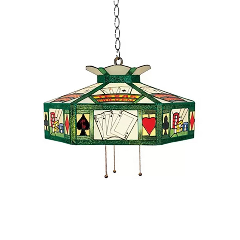 Poker Hanglamp Tiffany-Stijl 3 Lampen Wit-Geel/Groen-Wit Handgemaakt Kunsthars Glas Hanglamp, 18"/19.5" Breed