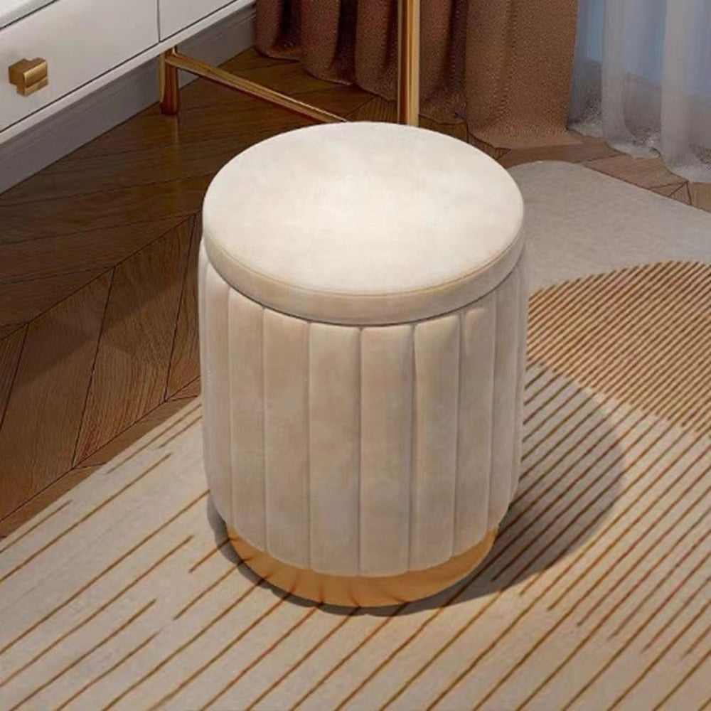 Nordic Chic Opberghocker – Stijlvolle Ronde Pouf met Opbergruimte en Spiegelafwerking