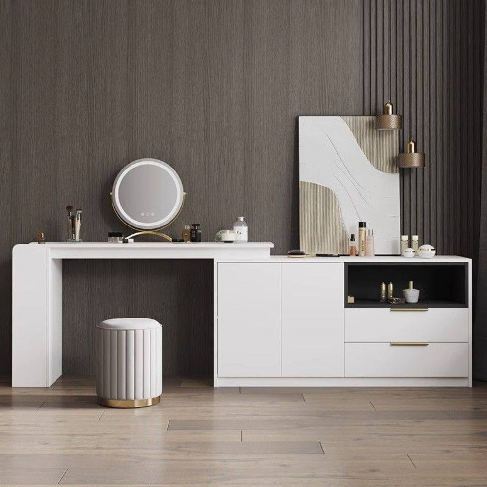 Nordic Chic Opberghocker – Stijlvolle Ronde Pouf met Opbergruimte en Spiegelafwerking