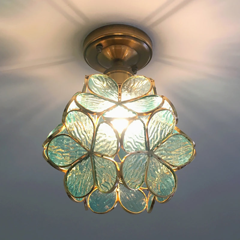 1 Lichtroze/Blauw/Groen/Helder Bloemmotief Plafondlamp Retro Stijl Glas-in-lood Plafondlamp voor Hal