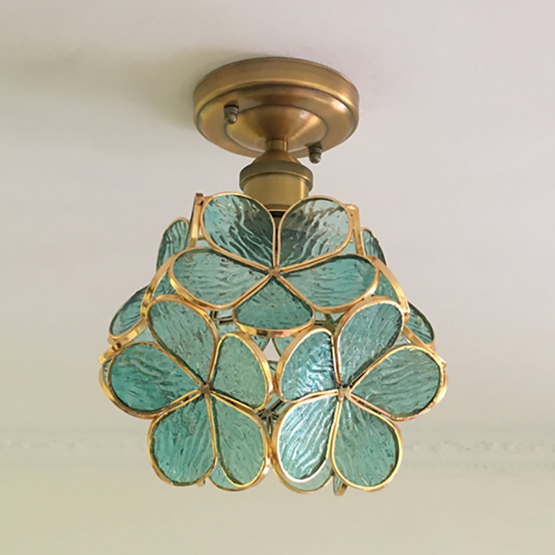 1 Lichtroze/Blauw/Groen/Helder Bloemmotief Plafondlamp Retro Stijl Glas-in-lood Plafondlamp voor Hal