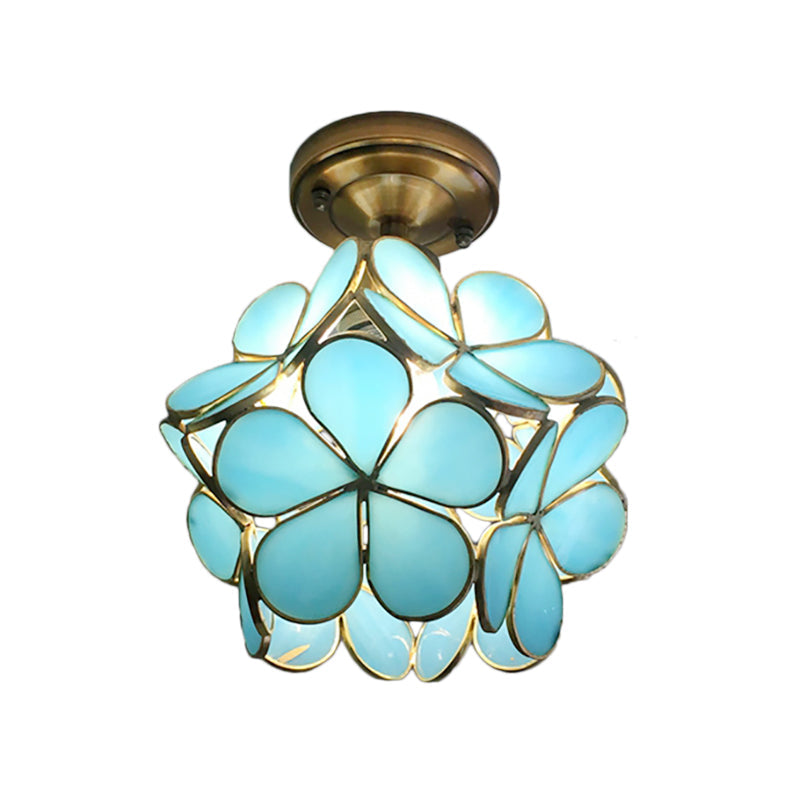 1 Lichtroze/Blauw/Groen/Helder Bloemmotief Plafondlamp Retro Stijl Glas-in-lood Plafondlamp voor Hal