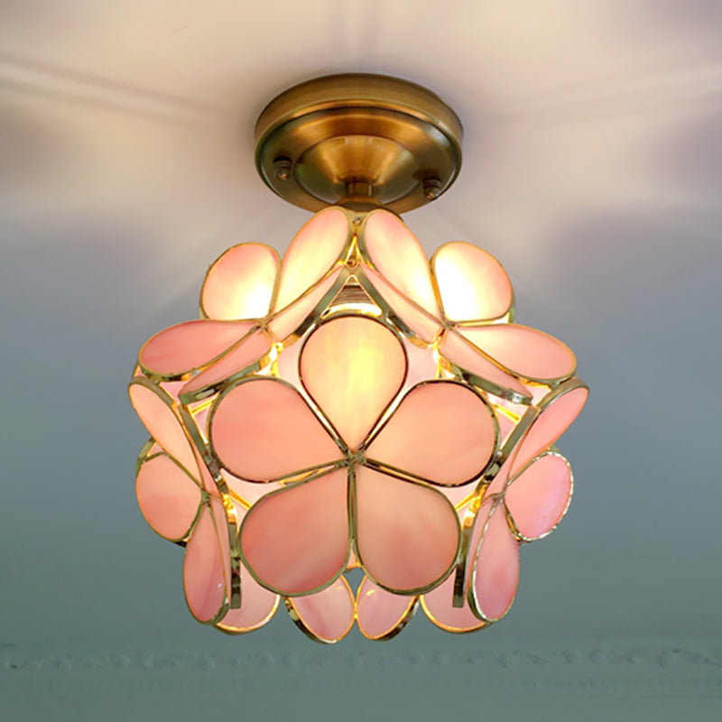 1 Lichtroze/Blauw/Groen/Helder Bloemmotief Plafondlamp Retro Stijl Glas-in-lood Plafondlamp voor Hal