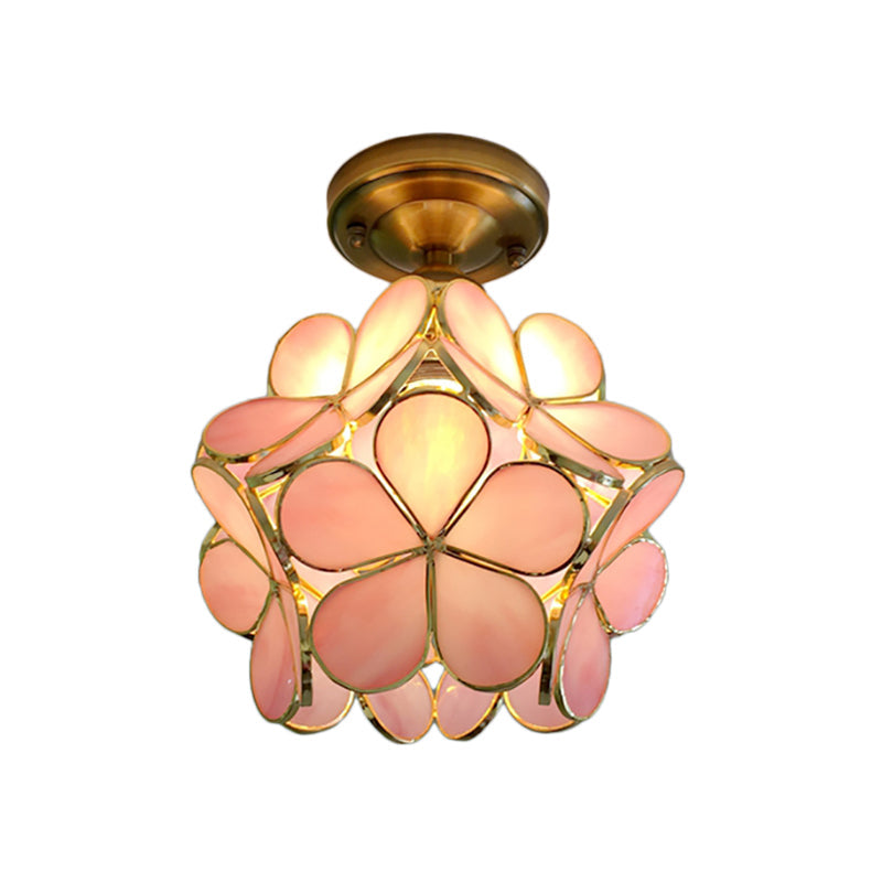 1 Lichtroze/Blauw/Groen/Helder Bloemmotief Plafondlamp Retro Stijl Glas-in-lood Plafondlamp voor Hal