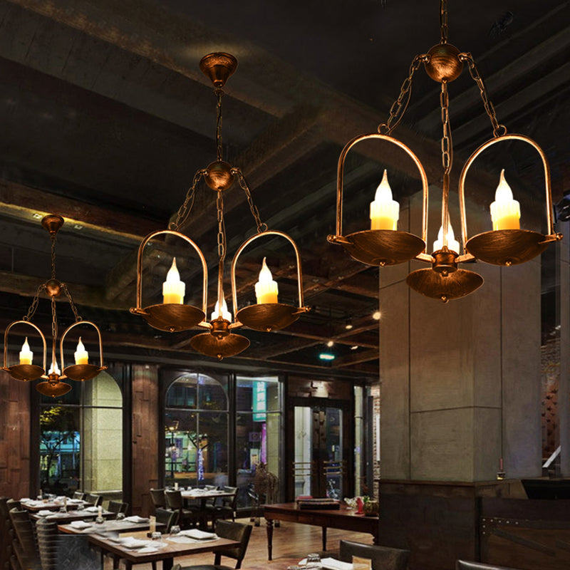 Drie-licht Kaars Kroonluchters Metaal Vintage Plafond Hanglamp in Brons voor Eetkamer
